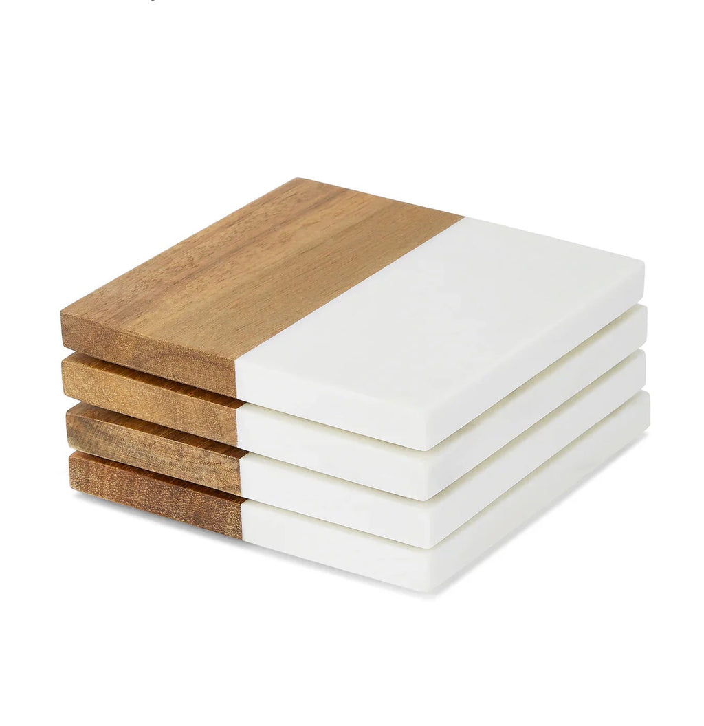 Personalized Acacia & Marble Coasters