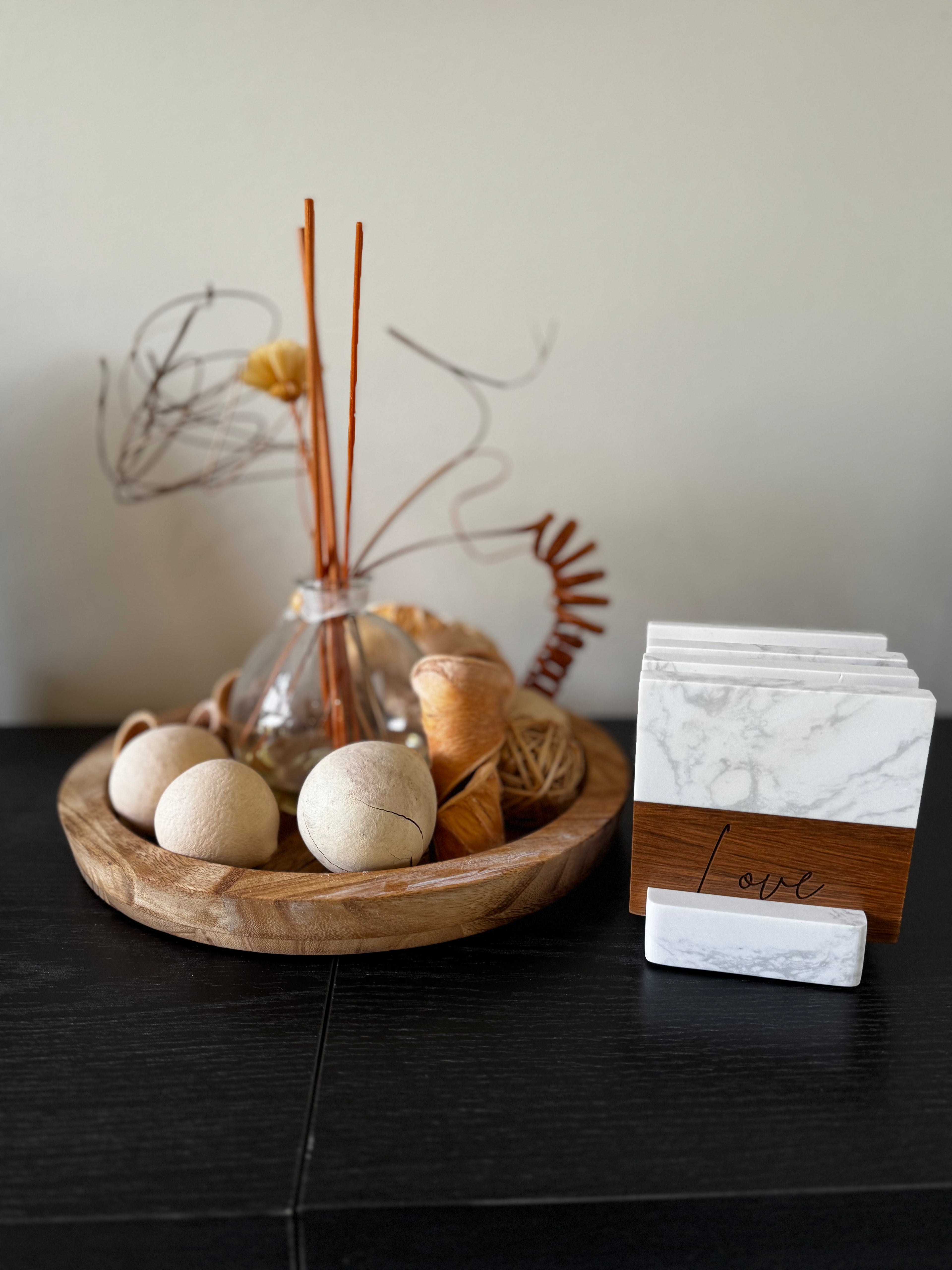 Personalized Acacia & Marble Coasters