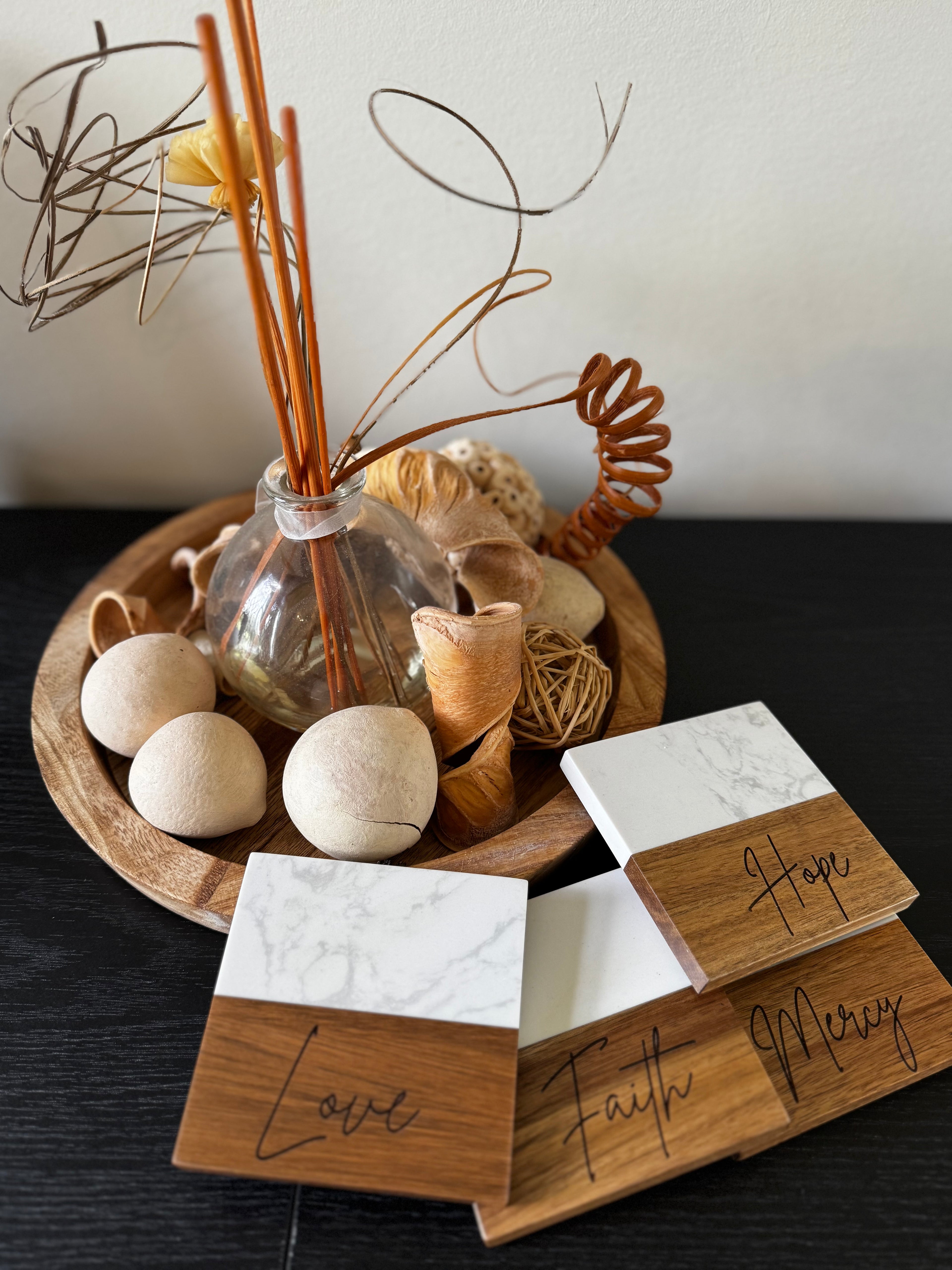 Personalized Acacia & Marble Coasters