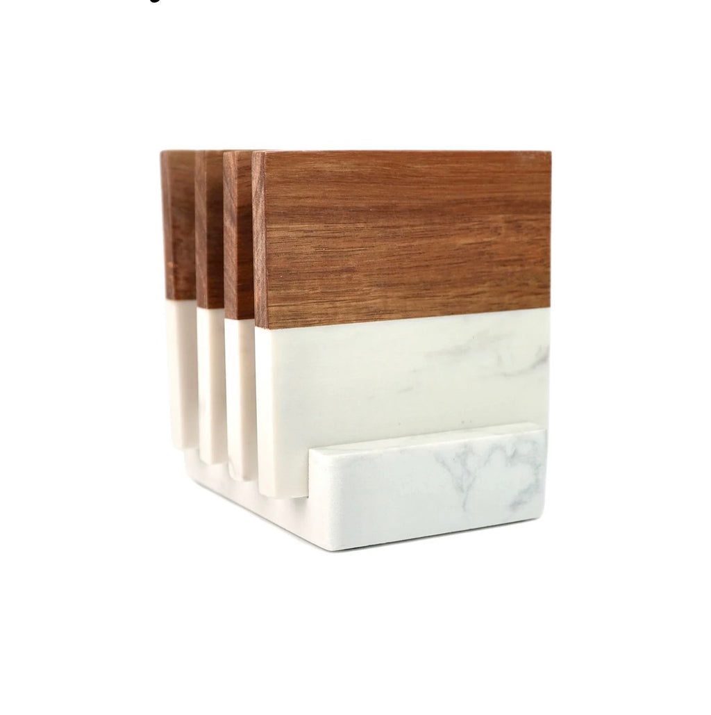 Personalized Acacia & Marble Coasters