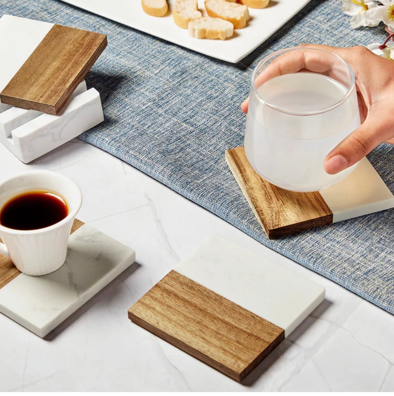 Personalized Acacia & Marble Coasters