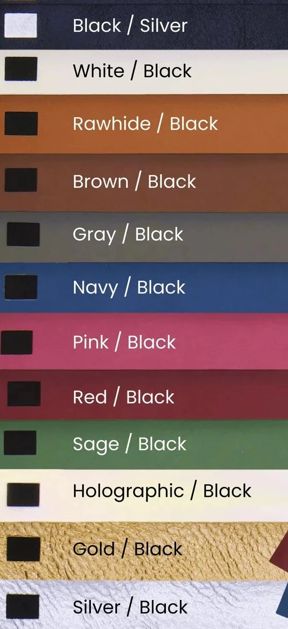 Laserette colors chart with color swatches