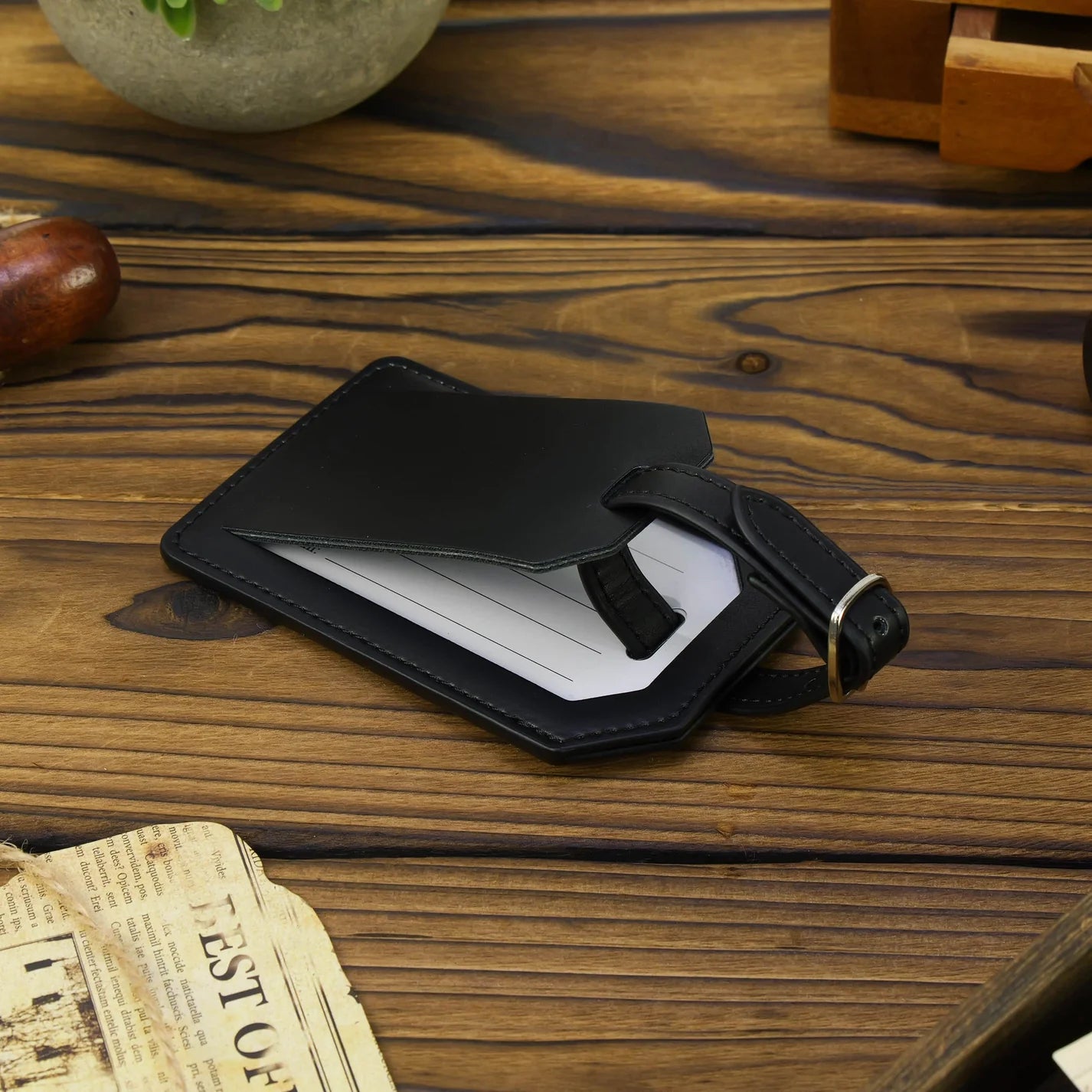 Black luggage tag with privacy flap